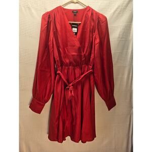 Express Wrap Dress Womens Size Xs Red Surplice Front Deep Vneck 6720
